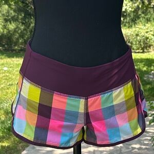 Lululemon Plaid Speed Shorts Short Plum Raspberry Glo Light Hot Pink size 4